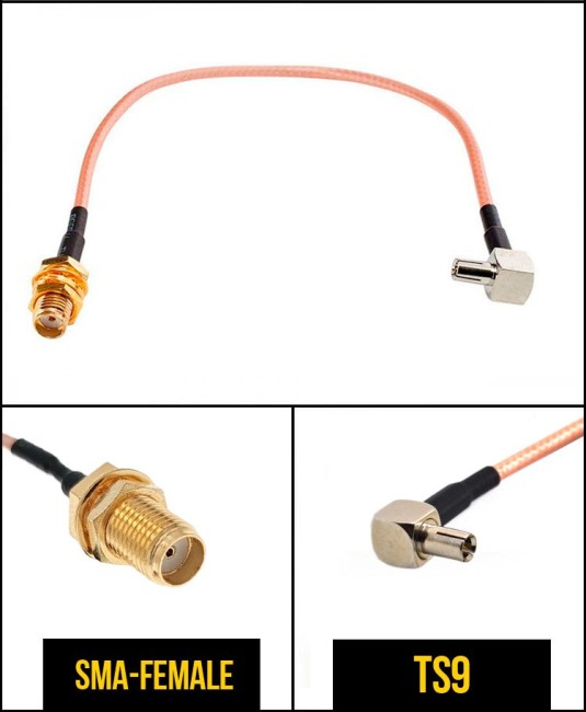 Комплект пигтейлов SMA-female - TS9, кабель RG316, 50 Ом, 15 см, 6 шт