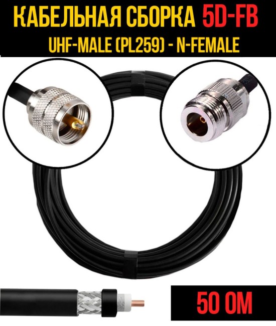 Кабельная сборка 5D-FB (UHF-male (PL259) - N-female), 25 метров
