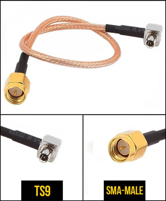 Комплект пигтейлов SMA-male - TS9, кабель RG316, 50 Ом, 15 см, 6 шт