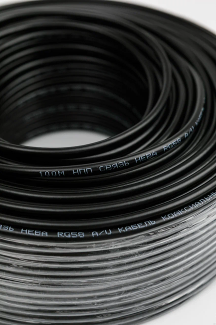 Кабель коаксиальный RG-58 A/U, медный проводник, моножильный, 50 Ом, экранированный, черный,  5 метров Кабель коаксиальный RG-58 A/U, медный проводник, моножильный, 50 Ом, экранированный, черный,  5 метров