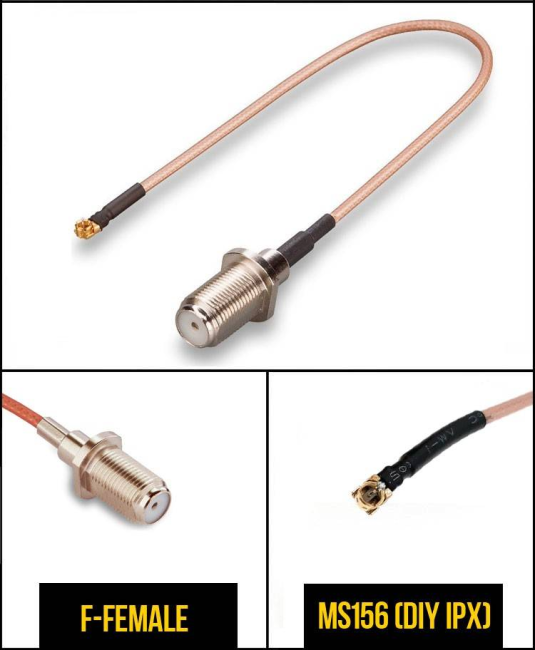 Пигтейл радиочастный (переходник) F-female - MS156 (DIY IPX), кабель RG178, 50 Ом, 15 см, 1 шт