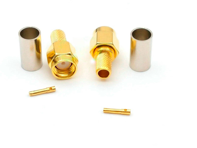 Разъем RP-SMA-male под кабель 5D-FB (LMR-300, LMR-240, RG-8X), 50 Ом, обжимной под пайку, 10 шт.