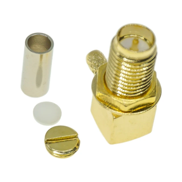 Угловой разъём RP-SMA-female под кабель RG174, RG178, RG316, 50 Ом, обжимной под пайку, 20 шт.