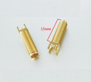 Разъем SMA-female под пайку на плату, прямой, общая длина 20.2мм, длина резьбы 15мм, 50 шт.