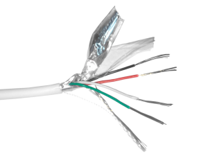 Кабель сигнальный, экранированный 4x0.22мм2 (7x0.2мм), пластиковая катушка, белый, 100 метров