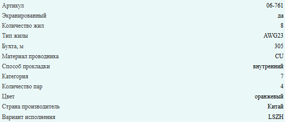 Кабель витая пара SFTP (экранированный), cat.7, 4 пары, AWG23 LSZH, медный проводник, внутр., Eletec, 200 метров