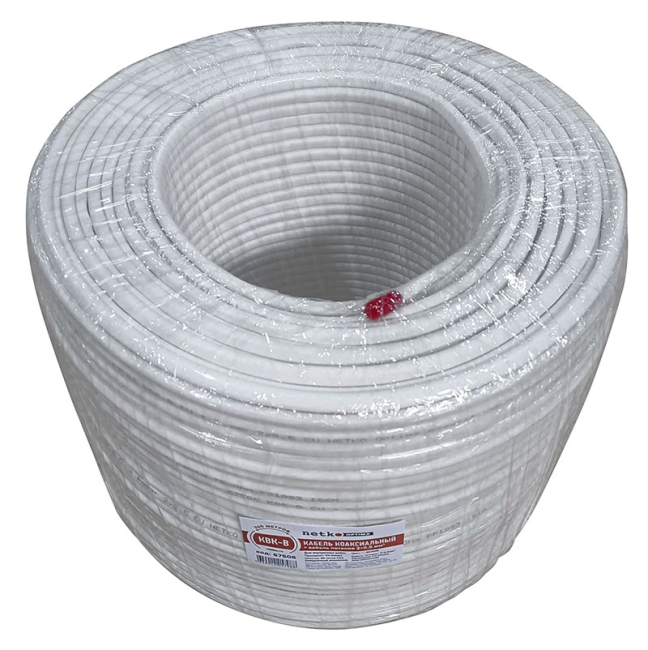 Кабель коаксиальный КВК-В, (медный проводник, оплетка 80 нитей CCA) с кабелем питания 2x0.5мм2 (медный), 100 метров