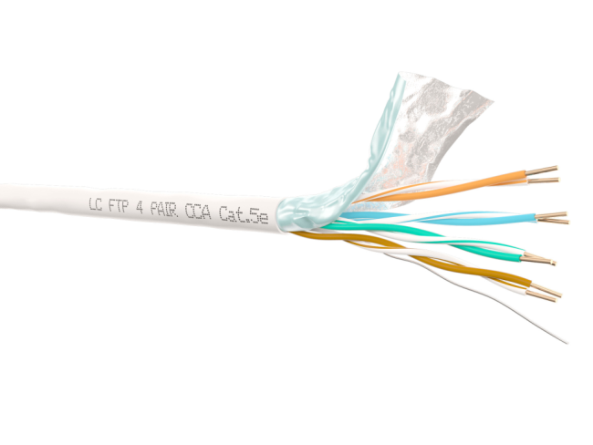 Кабель витая пара FTP 4 пары, cat.5е, экранированный, для помещений, с коннекторами и колпачками RJ45 в комплекте, 150 метров