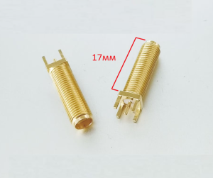 Разъем SMA-female под пайку на плату, прямой, общая длина 22.3мм, длина резьбы 17мм, 2 шт.