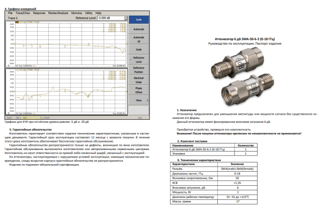 Аттенюатор 6 дБ SMA-50-6-2 (0-18 ГГц)