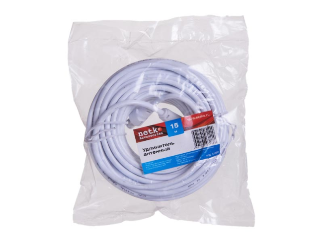Удлинитель антенный Netko на кабеле 3С-2М, белый 15 метров