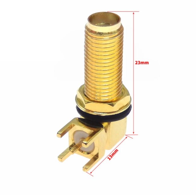 Разъем SMA-female под пайку на плату, общая длина 23мм, длина резьбы 18мм, 1 шт.