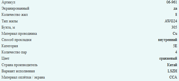 Кабель витая пара FTP (экранированный) 4 пары, cat.5e, медный проводник, LSZH, Eletec, 50 метров