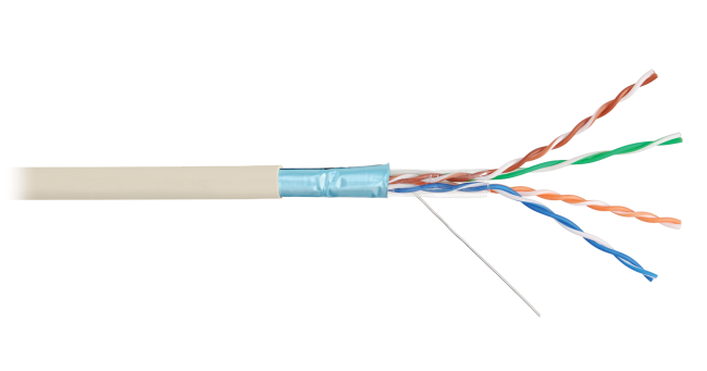 Кабель витая пара FTP 4 пары, медный, cat.5е, для прокладки в помещении, проходит Fluke тест, серый, 250 метров