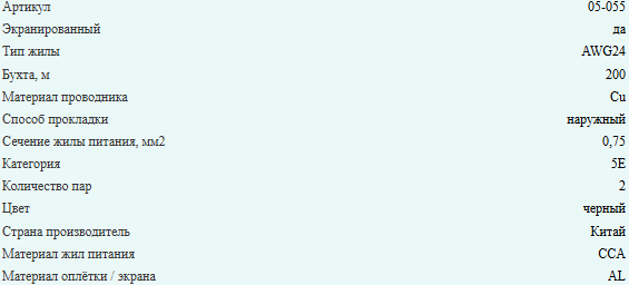 Кабель комбинированный FTP (экранированный), cat.5e, 2 пары, медный проводник + кабель питания 2x0.75, уличный, 150 метров