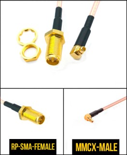 Комплект пигтейлов RP-SMA-female - MMCX, кабель RG316, 50 Ом, 15 см, 4 шт