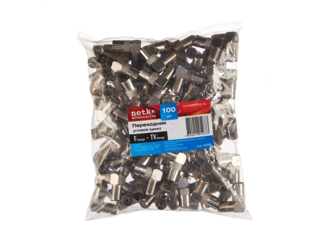 Угловой переходник F-female (мама) на TV-female (мама), Netko, 1 шт.