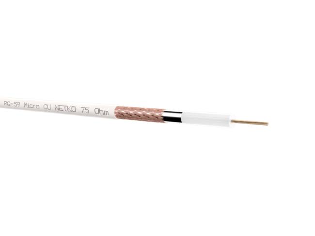 Кабель коаксиальный RG-59U Micro (медный проводник, оплетка 64 омедненные нити), Netko, 50 метров