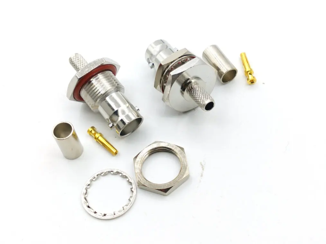 Разъем BNC-female под кабель RG58 (RG-58), 50 Ом, обжимной под пайку, 1 шт.