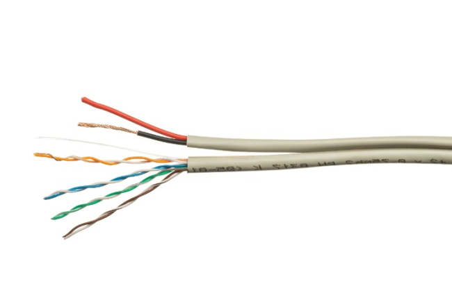 Кабель комбинированный UTP (с питанием), cat.5e, 4 пары + 2x0.75, CCA, внутренний, Eletec, 110 метров