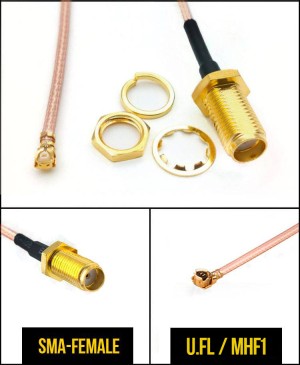 Комплект пигтейлов SMA-female - U.FL (IPEX), кабель RG316, 50 Ом, 20 см, 5 шт