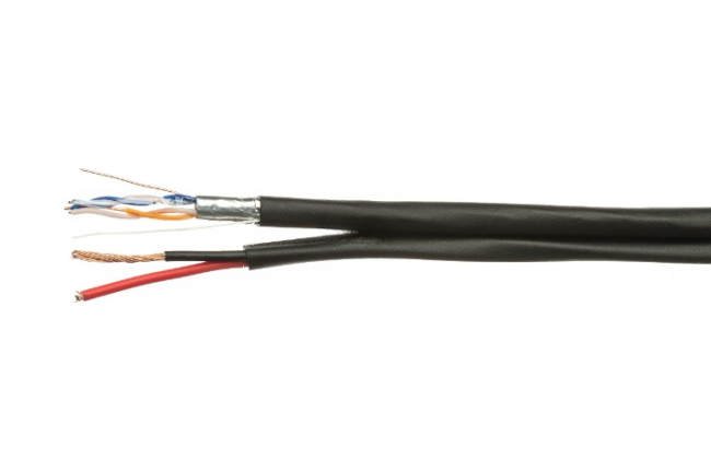 Кабель комбинированный FTP (экранированный), cat.5e, 2 пары, медный проводник + кабель питания 2x0.75, уличный, 200 метров