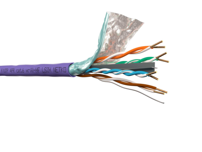 Кабель витая пара FTP4, cat.6, 23AWG, чистая медь, нг(А)-HF LSZH, фиолетовый, проходит Fluke test, 305 метров