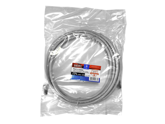 Патч корд 3 метра, FTP4, медный, cat.6, кабель для интернета RJ45, сетевой кабель ethernet, с переходником RJ-45 на RJ-45 в комплекте, серый