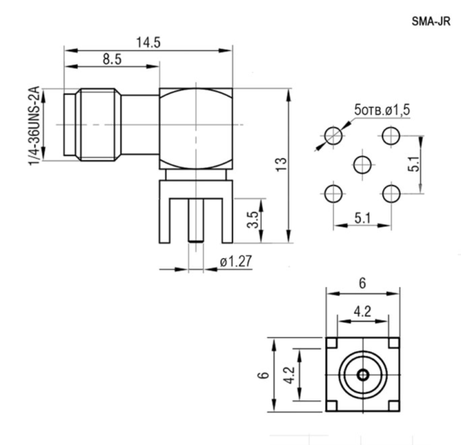 Разъем SМА-female угловой (SMA-JR), на плату, под пайку, 100 шт. Разъем SМА-female угловой (SMA-JR), на плату, под пайку, 100 шт.