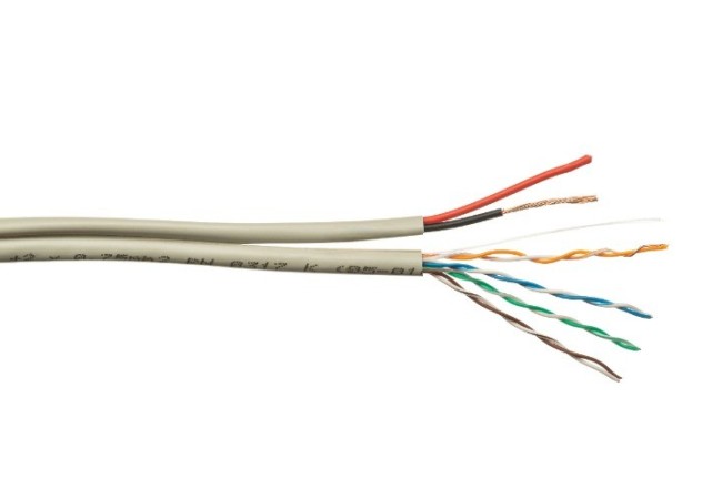Кабель комбинированный UTP (с питанием), cat.5e, 4 пары + 2x0.75, CCA, внутренний, Eletec, 140 метров