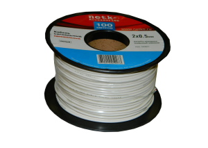 Кабель сигнальный, неэкранированный 2x0.5мм, пластиковая катушка, белый, Netko, 50 метров