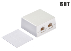 Розетка компьютерная внешняя 2 порта RJ45, неэкранированная, cat.5е, 110/Krone, BC (чистая медь), белая, 15 шт.