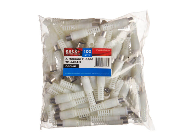 Разъём гнездо (мама) для TV, белый, Netko, 50 шт.