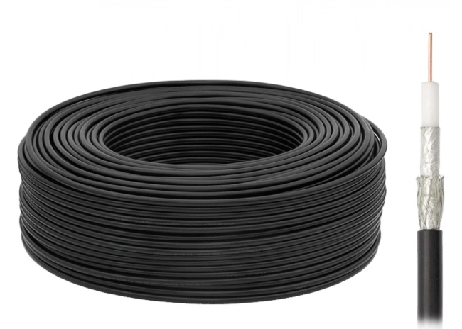 Кабель коаксиальный SAT-703, 75 Ом, медный, оплетка 48 нитей, черный, уличный, Netko, 100 метров