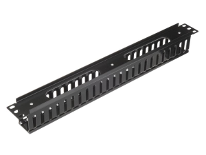 Кабельный органайзер 19', 1U, металлический, с пласт. крышкой, пласт. кольца, черный Кабельный органайзер 19', 1U, металлический, с пласт. крышкой, пласт. кольца, черный