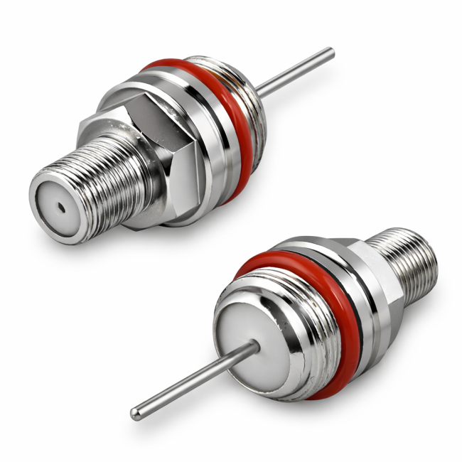 Разъем F-female, на корпус, с резиновым уплотнителем, удлиненная ножка, шестигранник на 15 мм, 20 шт.