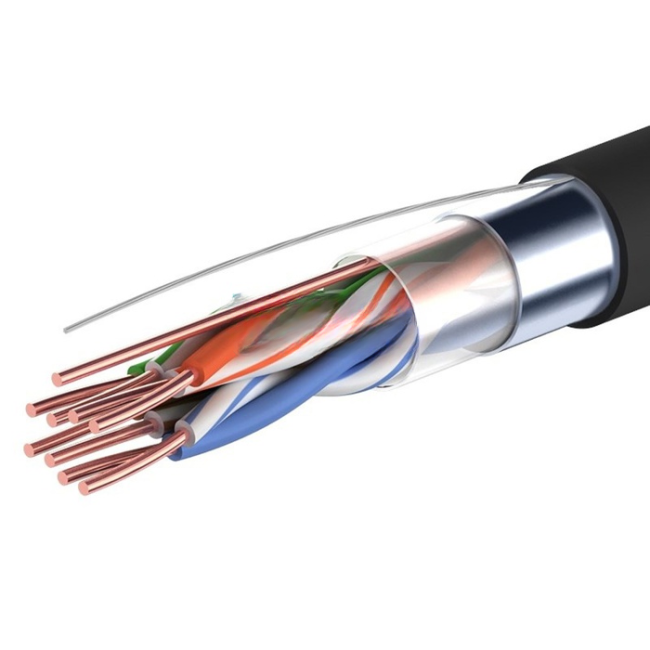 Кабель витая пара FTP (экранированный), cat.5e, 4 пары, уличный, медный проводник, Eletec, 130 метров Кабель витая пара FTP (экранированный), cat.5e, 4 пары, уличный, медный проводник, Eletec, 130 метров