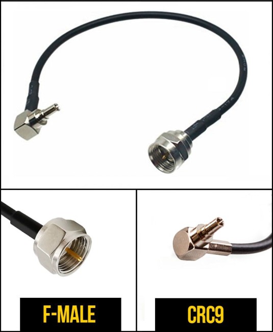 Комплект пигтейлов F-male - CRC9, кабель RG174, 50 Ом, 15 см, 6 шт