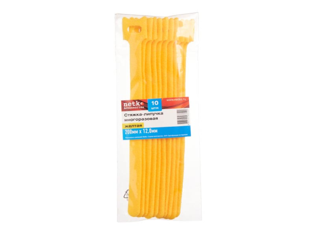 Стяжка-липучка многоразовая 200*12, желтый, материал полиамид, 10 шт Стяжка-липучка многоразовая 200*12, желтый, материал полиамид, 10 шт
