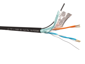 Кабель витая пара FTP 2 пары, медный, cat.5e, для уличного использования, с проволочным тросом, 50 метров