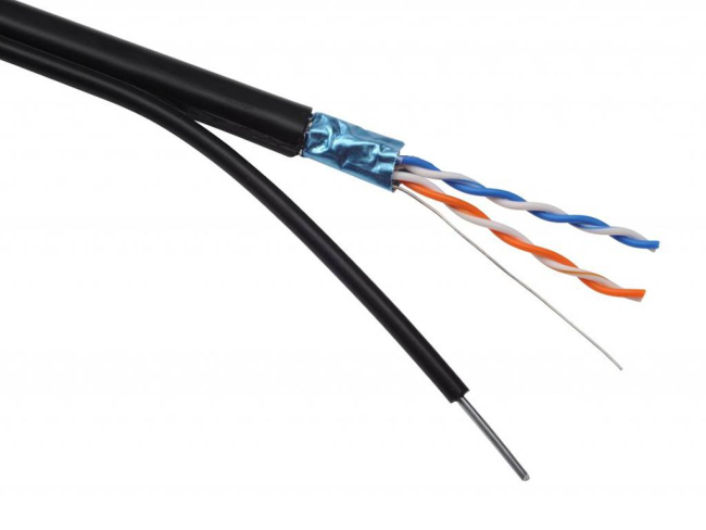 Кабель витая пара FTP 2 пары, медный, cat.5e, для уличного использования, с проволочным тросом, 50 метров Кабель витая пара FTP 2 пары, медный, cat.5e, для уличного использования, с проволочным тросом, 50 метров