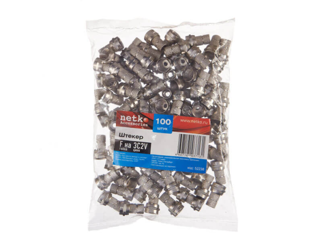 Разъем F-female для кабеля 3С2V (F113), Netko, 100 шт.