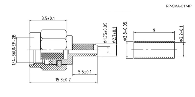Разъем RP-SMA-male под кабель RG174, RG178, RG316, 50 Ом, обжимной под пайку, 20 шт.