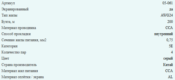 Кабель комбинированный FTP (экранированный), cat.5e, 4 пары, CCA проводник + кабель питания 2x0.75, 110 метров