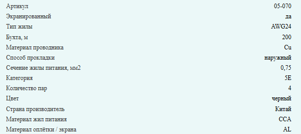 Кабель комбинированный FTP (экранированный), cat.5e, 4 пары медь + питание 2x0.75, уличный, 150 метров Кабель комбинированный FTP (экранированный), cat.5e, 4 пары медь + питание 2x0.75, уличный, 150 метров