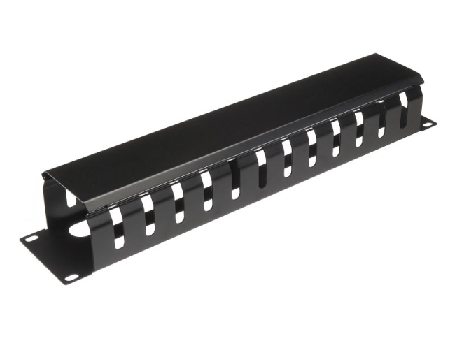 Кабельный органайзер 19', 2U, металлический, с крышкой и кольцами, черный