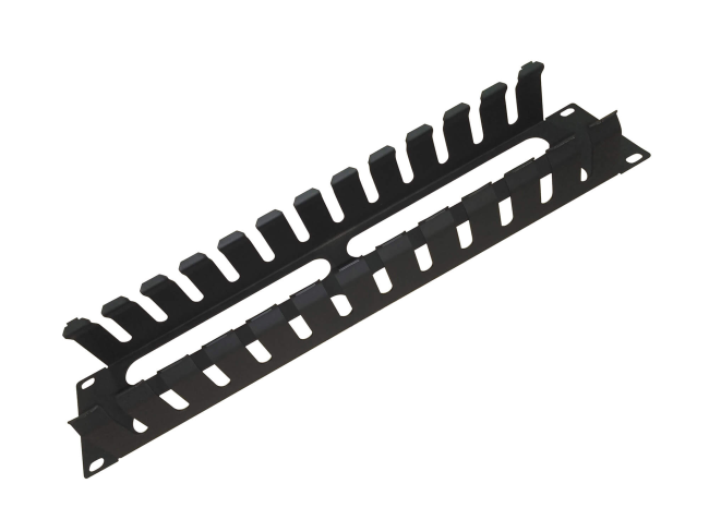 Кабельный органайзер 19', 2U, металлический, с крышкой и кольцами, черный