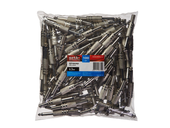 Штекер 6.3 моно, металл, Netko, 6 шт