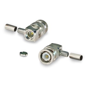 Угловой разъем BNC-male под кабель RG58, медная жила, 50 Ом, обжимной под пайку, 1 шт