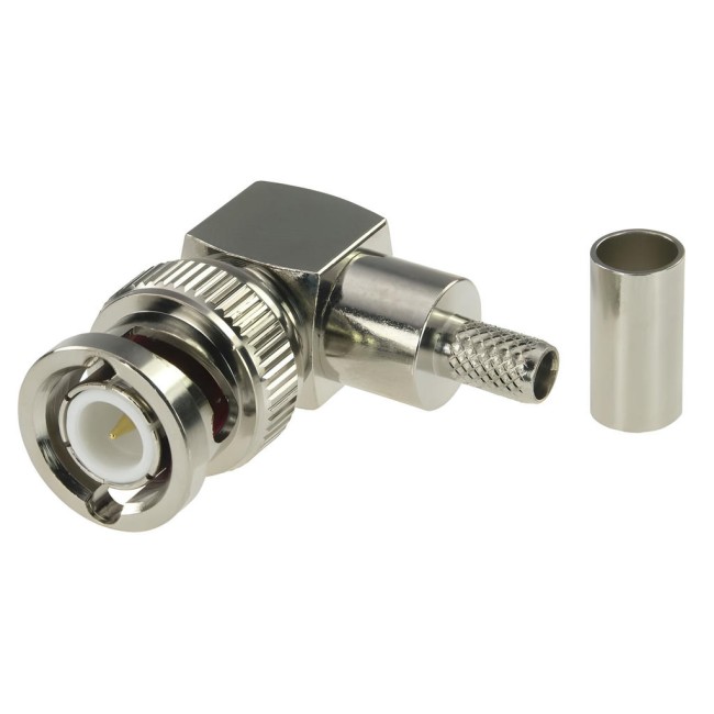 Угловой разъем BNC-male под кабель RG58, медная жила, 50 Ом, обжимной под пайку, 1 шт